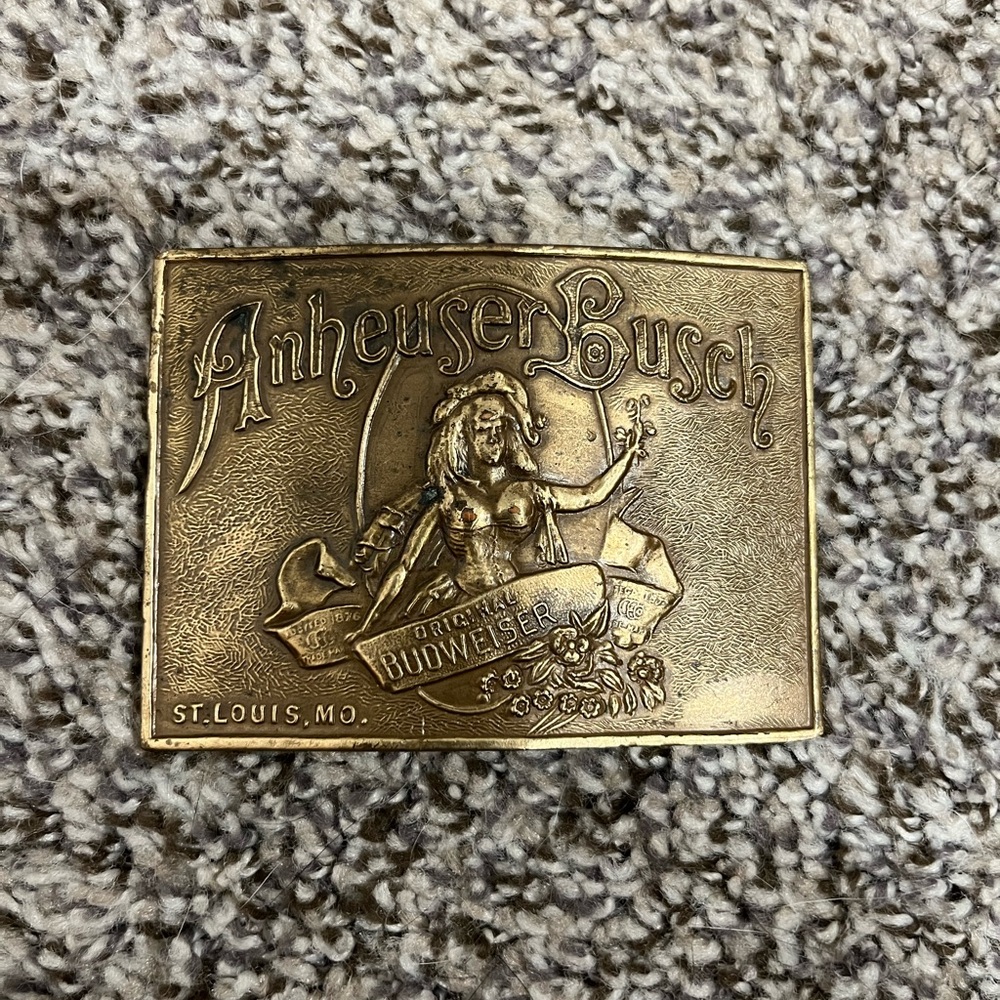 Anheuser-Busch Vintage Brass Belt Buckle - Gold Tone